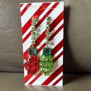 Betsey Johnson Red and Green Crystal Drop Earrings Christmas Lights